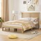 Natural Platform Bed Frame with Rattan Headboard and 12 Wooden Slats
